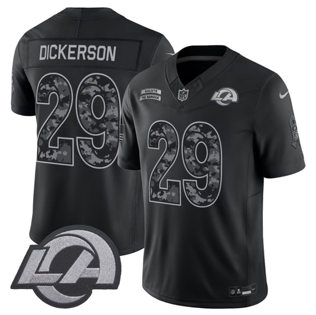 Men's Black Los Angeles Rams #29 Eric Dickerson F.U.S.E. 2026 Salute to Service Limited Stitched Football Jersey
